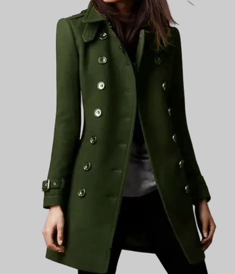 Women’s Command Attention Double-Breasted Trench Coat in Army Green – Tailored Military Style, Sizes S–3XL | The Pretty Pistol