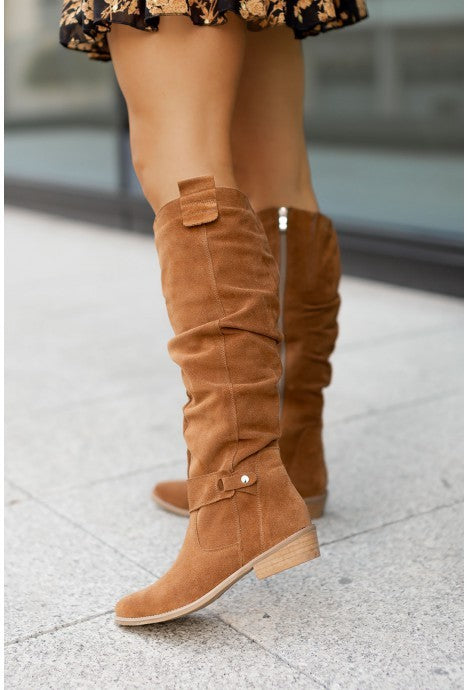 Low Heel High Top Women Boots with Side Zipper