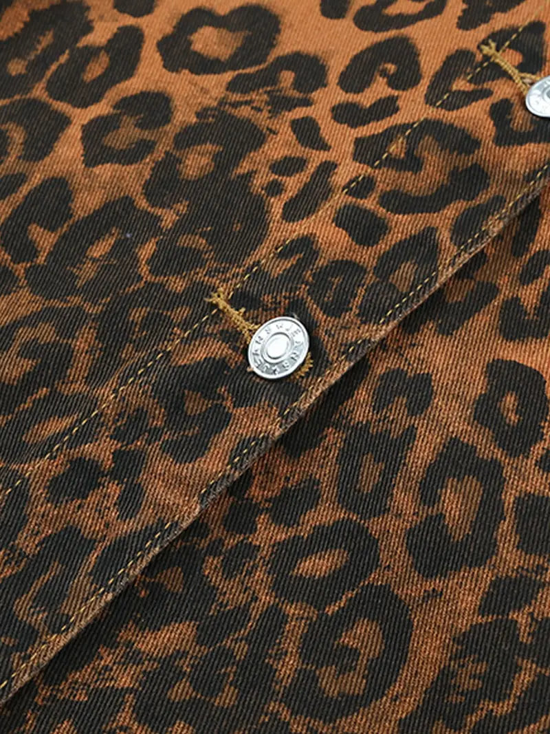 Leopard Ripped Hooded Denim Jacket for Women