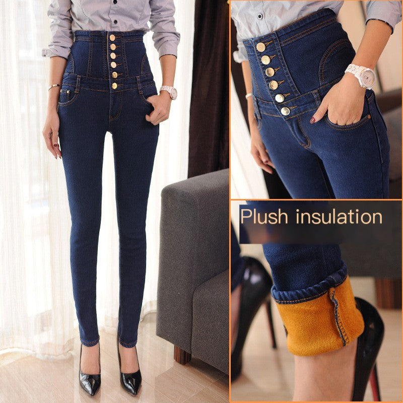 Warm Thickened Denim Pencil Pants for Women up to 6XL