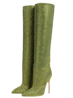 Rhinestone Pointed Toe Stiletto Tall Boots for Women