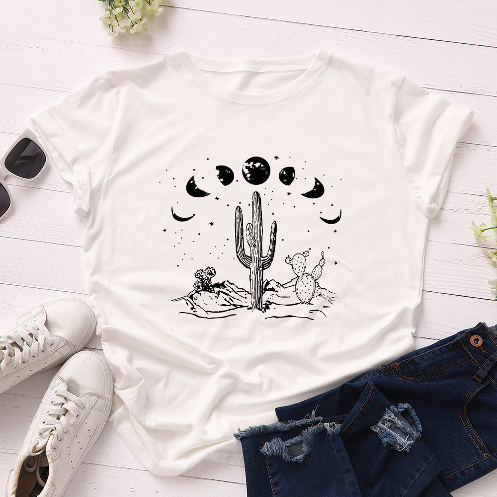Loose Fit Cactus Cotton Short Sleeve T-Shirt for Women up to 5XL