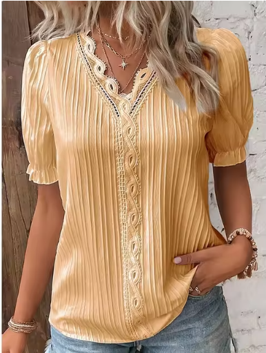 Lace-Trimmed Princess Sleeve Blouse up to 5XL