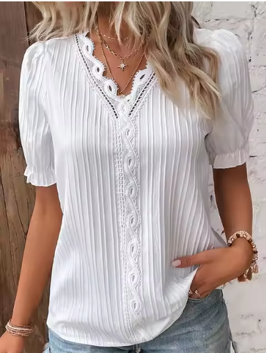 Lace-Trimmed Princess Sleeve Blouse up to 5XL