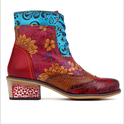 Lace-Up Women's Boots, Vintage Style Leather Cowgirl Boots