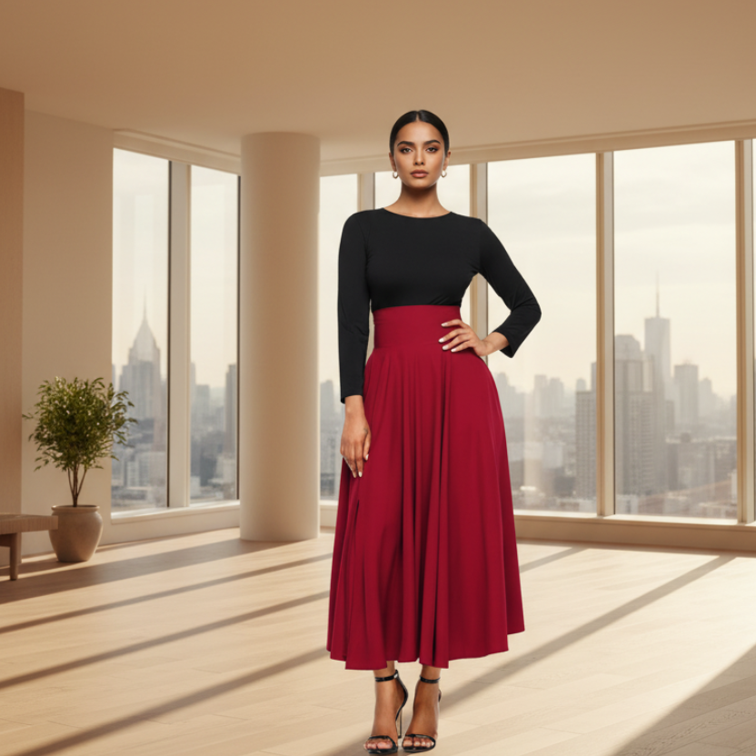 Long Pleated Skirt, High Waist Half Skirt