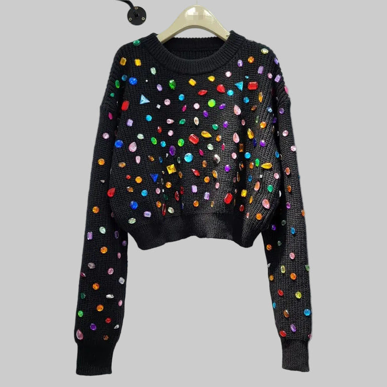 Women’s After Dark Diamond Accent Sweater in Black – Metallic Knit, Relaxed Fit, One Size | The Pretty Pistol