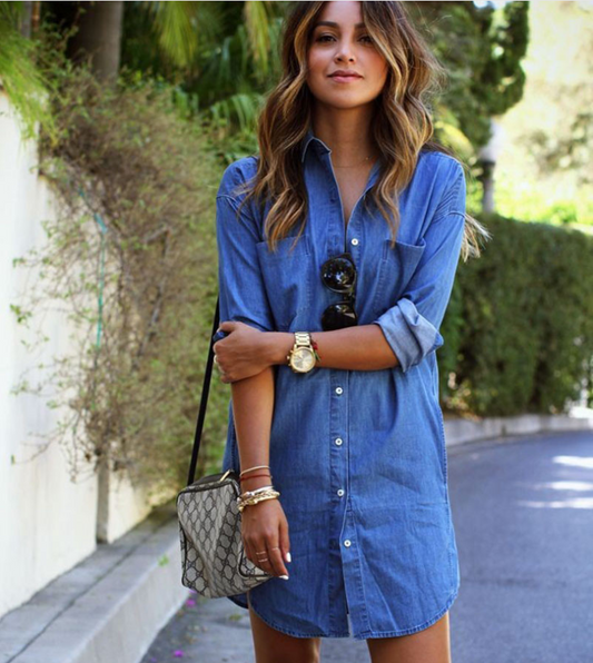 Denim Long Sleeve Shirt, Shirt Dress up to 6XL