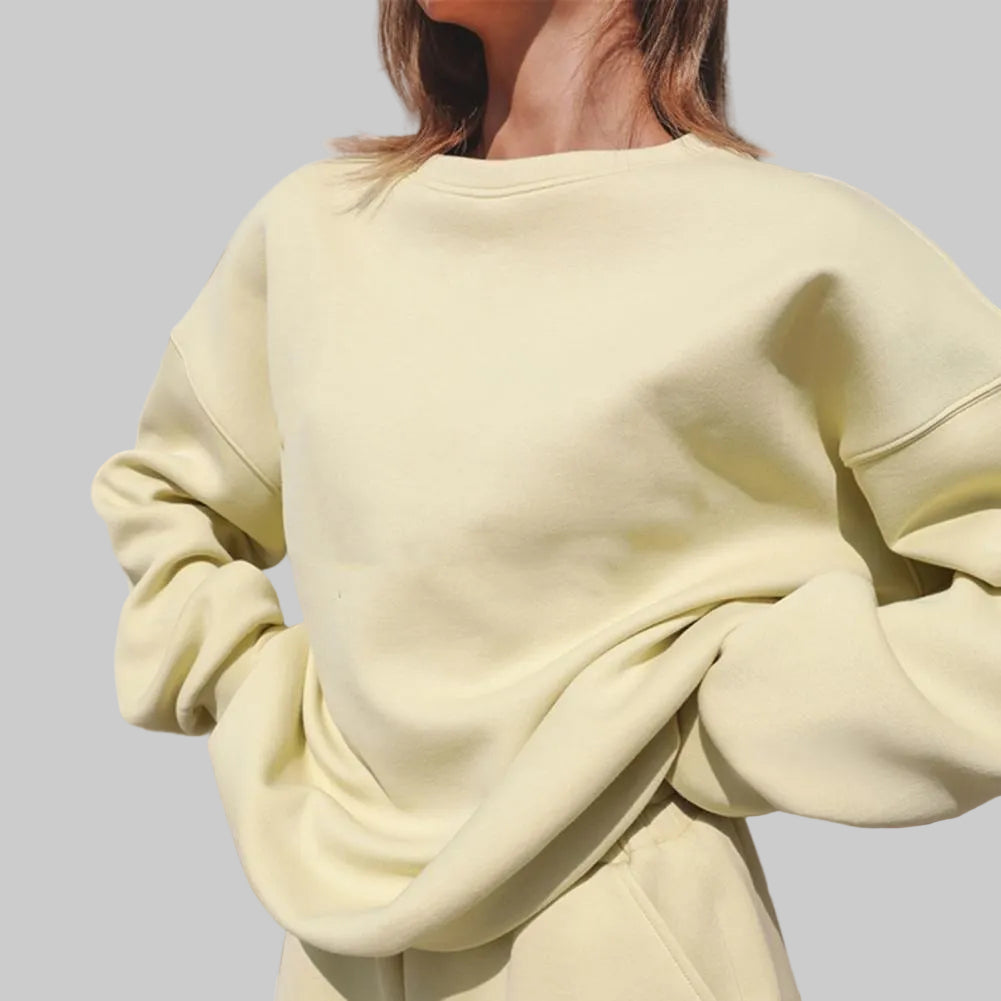 Women’s Off Duty Crewneck Sweatshirt & Shorts Set in Yellow – Dropped Shoulders and Pull-On Shorts, Sizes S–XL | The Pretty Pistol