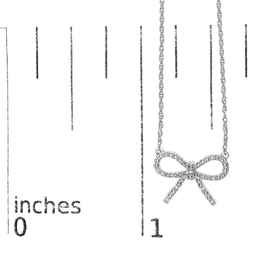 .925 Sterling Silver Diamond Accent Ribbon Bow Knot Pendant Necklace (J-K Color, I2-I3 Clarity) - 18" Inches