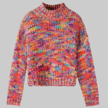 Rainbow Giraffe Pocket Sweater in Multi-Color – Cotton-Blend Fabric, Fitted High Collar, Pocket Detail, Short Length, Sizes S, M & XL | The Pretty Pistol