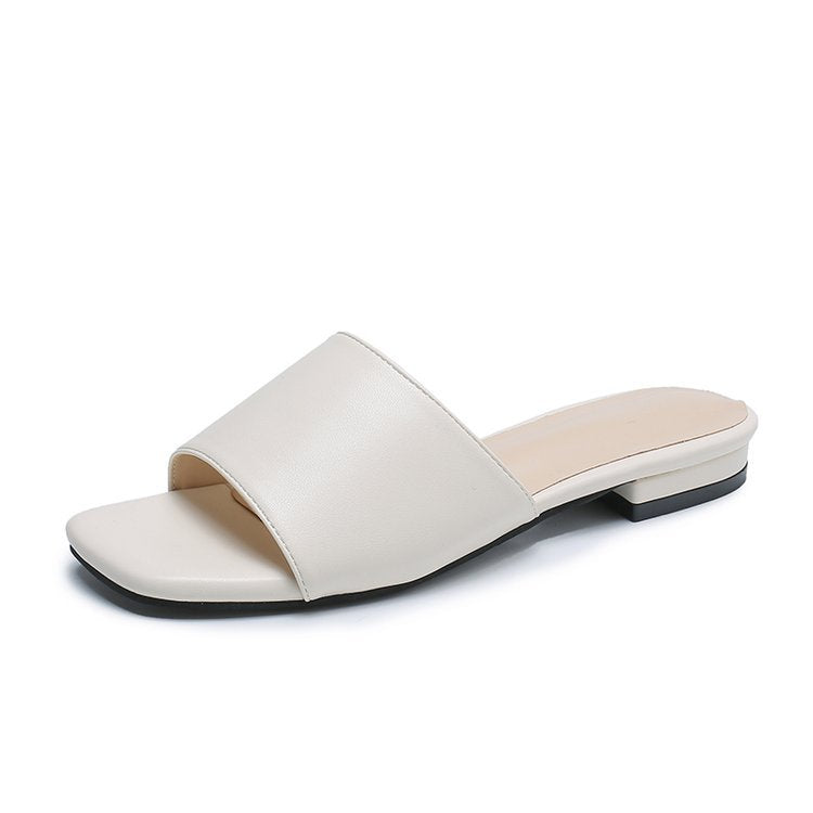 Plus Size Solid Color Square Toe Thick Heel Sandals