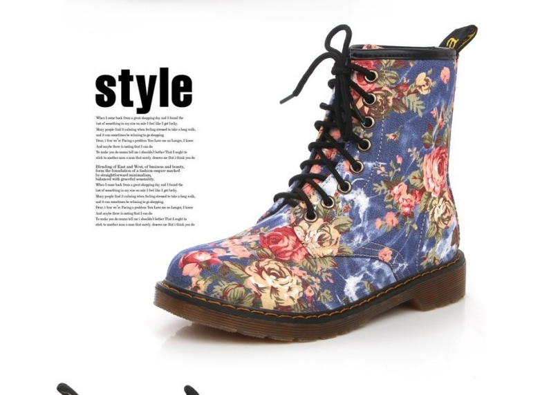 Floral Print Combat Boots