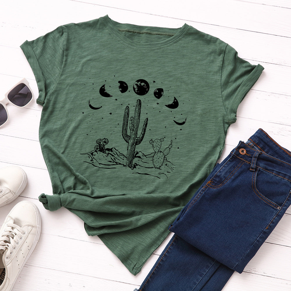 Loose Fit Cactus Cotton Short Sleeve T-Shirt for Women up to 5XL