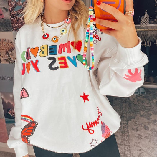 Casual Long-Sleeved Printed Loose Sweater Pullover