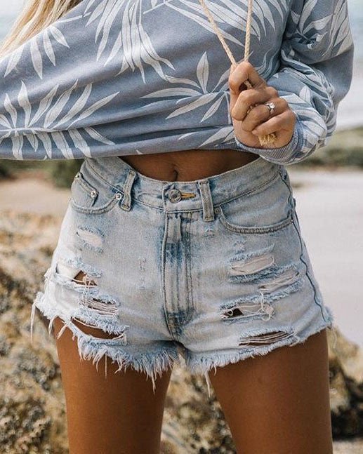 High Waist Ripped Denim Shorts for Women up to 2XL