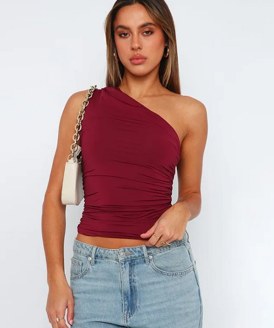 Elegant One-Shoulder Ruched Top