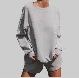 Women’s Off Duty Crewneck Sweatshirt & Shorts Set in Gray – Dropped Shoulders and Pull-On Shorts, Sizes S–XL | The Pretty Pistol