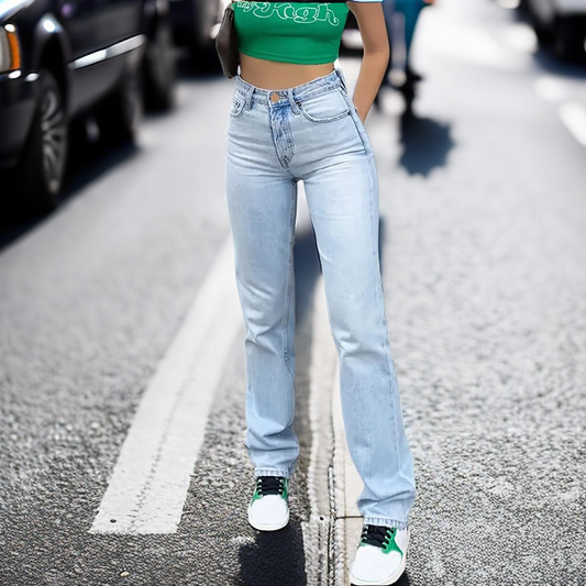 High Waist Slim Straight Denim Jeans for Women