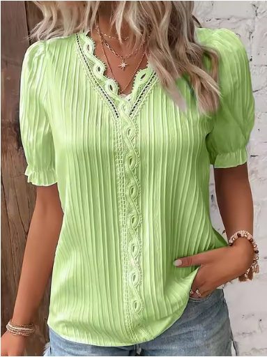 Lace-Trimmed Princess Sleeve Blouse up to 5XL